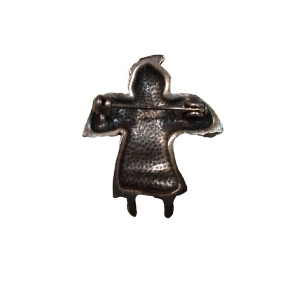 Antique Silvertone Angel Cherub with Heart Pin Brooch Rhinestones - Picture 3 of 4